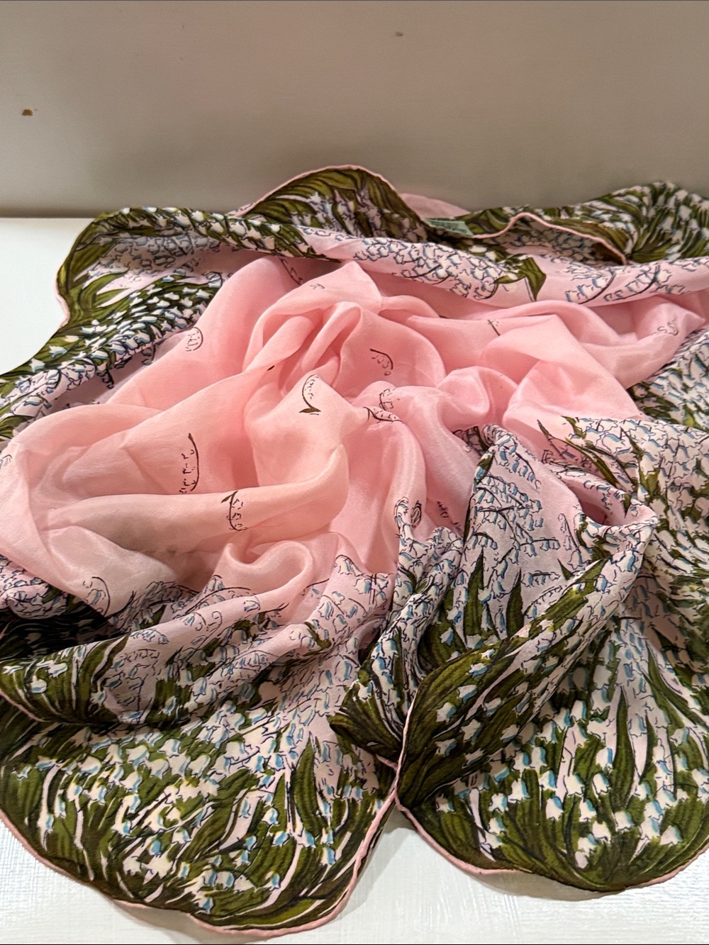 Carol Stanley Pink Botanical Print Silk Scarf made in Japan VINTAGE - Picture 2 of 16